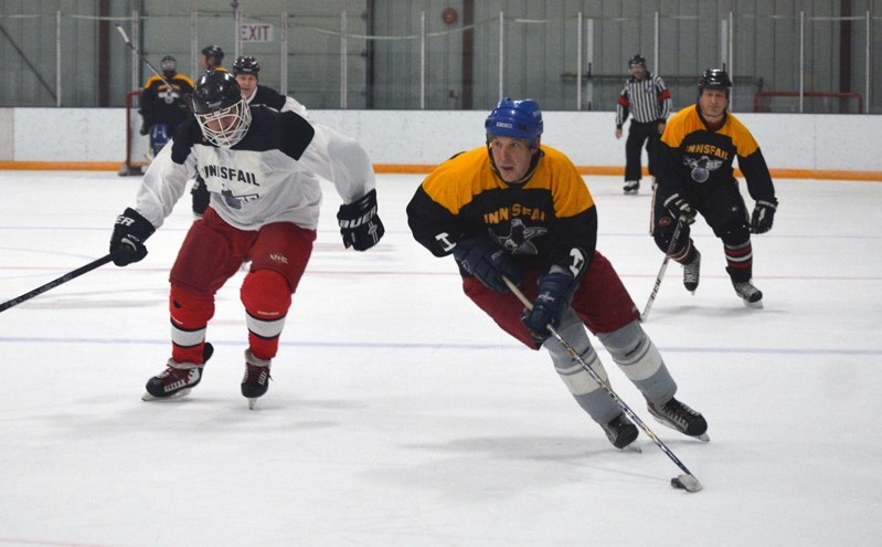 Former Innisfail Eagles laced up their skates for an alumni game Nov. 24 at the Innisfail Arena. The event was a fundraiser for Innisfail Minor Hockey.