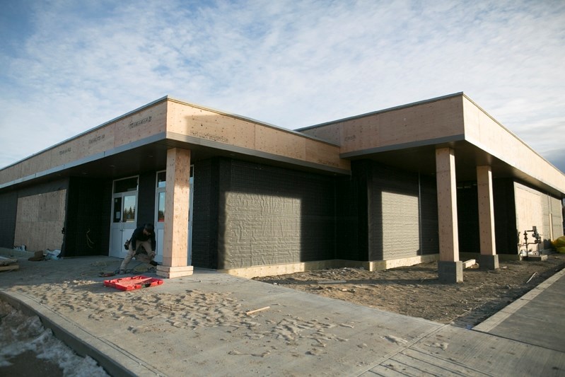 Work underway on the exterior of the new Bowden Community Hall.