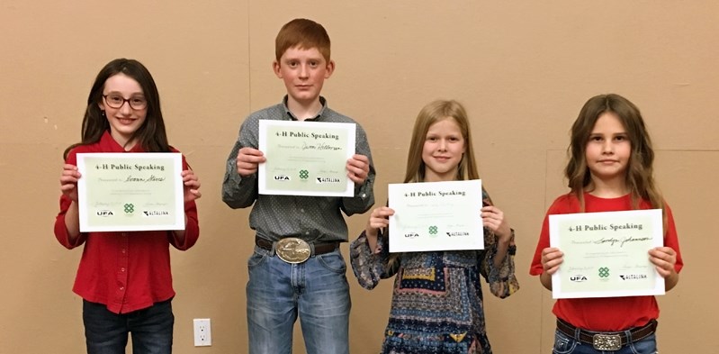 Junior level winners from left to right, Evann Steeves (second), Owen Hillman (first), Holly Bickley (presentation) and Londyn Johanson (third).