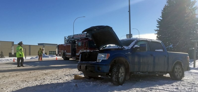 A two-vehicle crash in Penhold on Feb. 11 at the intersection of Hawkridge Boulevard and Highway 2A resulted in serious damage on one vehicle.