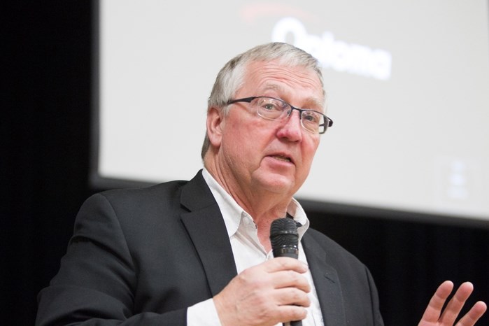 MP for Red Deer-Mountain View Earl Dreeshen speaks at a rural crime watch town hall meeting at the Eagle Hill Memorial Community Centre on Feb. 20.