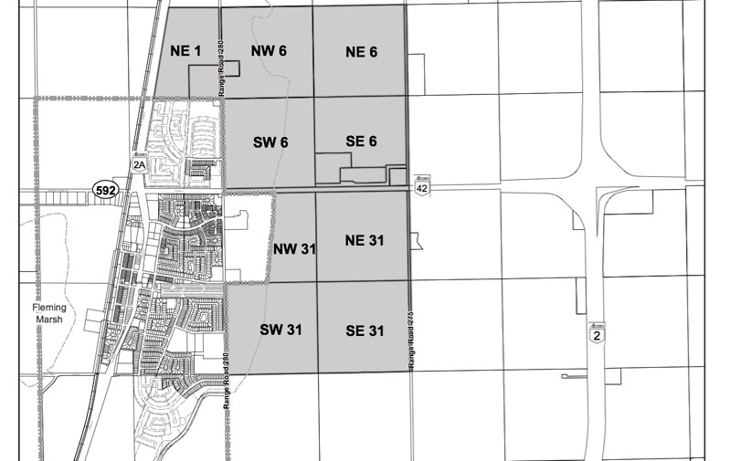 A graphic depicting the lands east and northeast of the Town of Penhold that were officially annexed on Feb. 21.