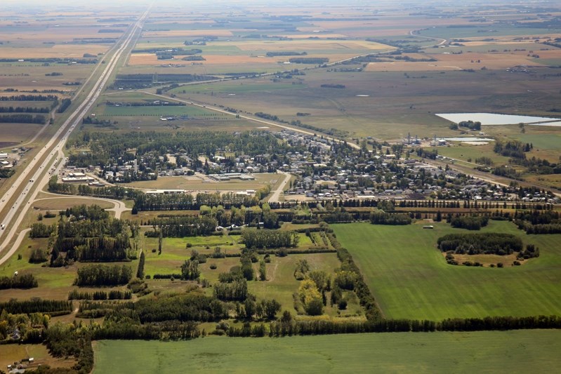 An aerial photo of the Town of Bowden looking south. The annexed 320 acres is just southwest of the town boundary.