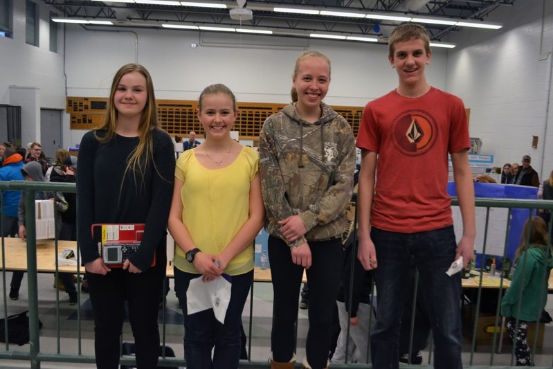 The overall winners at Innisfail High School&#8217;s 2018 Science Fair. From left to right are Grade 9 students Justine Motley, Ashley Arthur, Mackenzie Mountain and Jaden