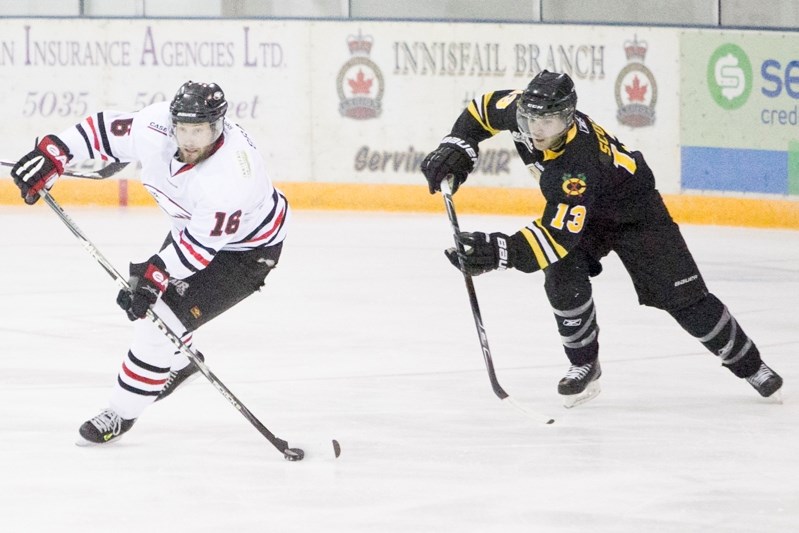 Innisfail Eagles player Randy Graham skates down the ice during the Eagles game against the Fort Saskatchewan Chiefs at the Innisfail Arena on Oct. 25. The Chiefs won the