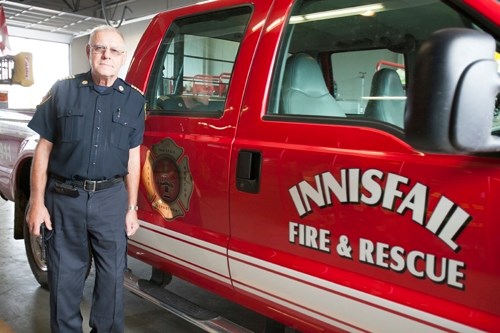 Innisfail fire chief John Syroid has retired after 10 years of leading the local department. He wants to stay on as a volunteer for at least another two years to obtain 40