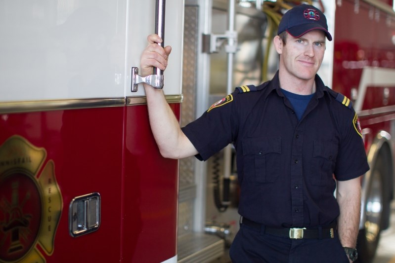 Firefighter Jayme Hendrick at the Innisfail Fire Hall on Dec. 4.