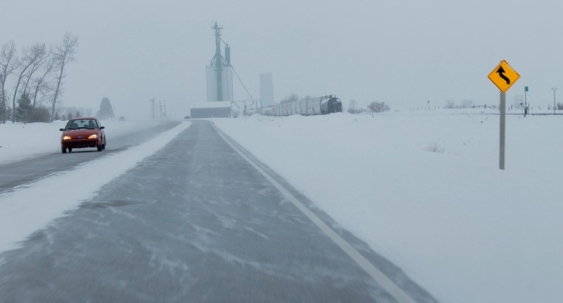 A short but vicious winter storm obscured visibility along Hwy. 2A and Niobe&#8217;s prairie sentinel on March 6