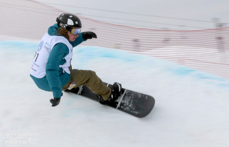 15-year-old Innisfail Jr/Sr High student snowboards at Big White, B.C. during a FIS event earlier this year.