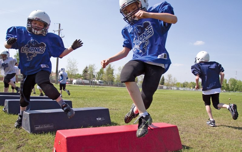 Players at the Innisfail Minor Football Association conditioning camp go through the paces recently.