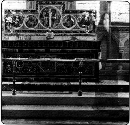 Hooded monk captured in 1947 in an English church.