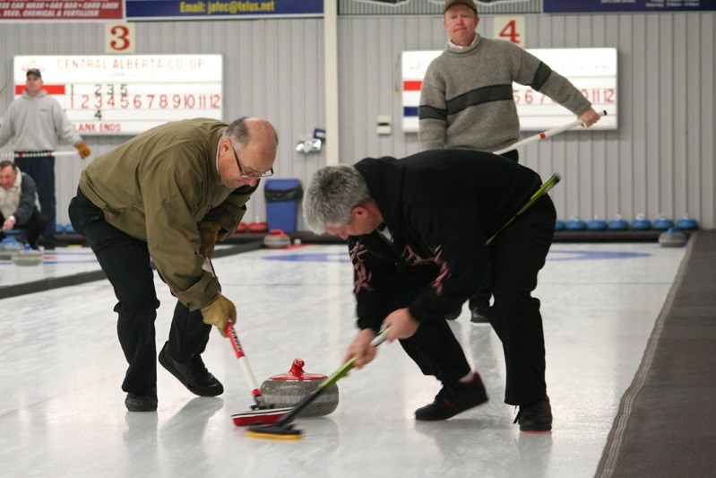 Innisfail area curlers sweep during last year&#8217;s men&#8217;s open bonspiel held at the Innisfail Curling Club.