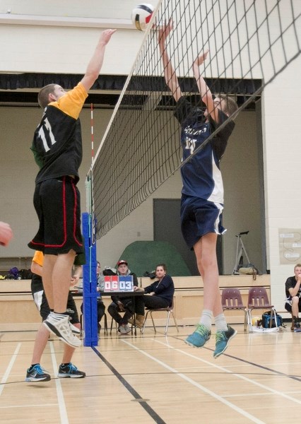 Innisfail Cyclones&#8217; Matt Coakwell attempts to block a shot from a West Central High School Rebels player during their game at Innisfail High School on Oct. 30.