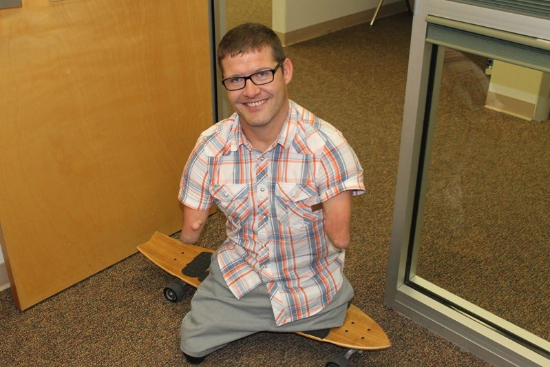 Chris Koch, born without arms and legs, recently spoke at Innisfail Middle School to students about his life journey and the power of believing in yourself and your dreams.