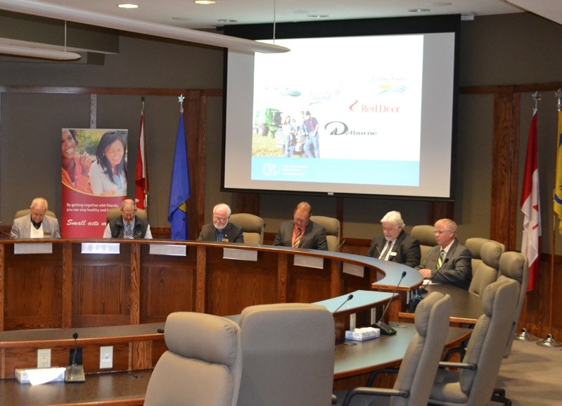 Mayors from Elnora, Bowden, Penhold, Red Deer County, City of Red Deer, and Delburne sign historic agreement on Dec. 2.