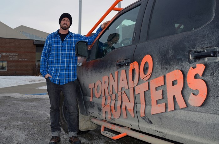 Ricky Forbes, one of the stars of the hit tv show Tornado Hunters on CMT Canada, was recently in Innisfail and spoke to students at Innisfail Middle School about tornadoes