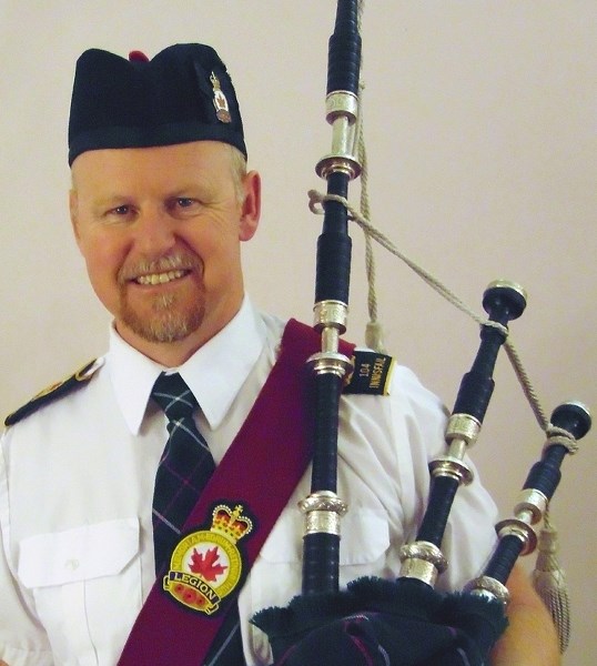 Bryn Chambers is the new pipe major with the Innisfail Legion Pipes and Drums. He took over the position last September and has been playing the bagpipes for several years.