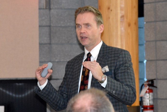 Todd Hirsch, ATB chief economist, speaks to local businesses and members of the community during the first business conference in Innisfail on Jan. 20.