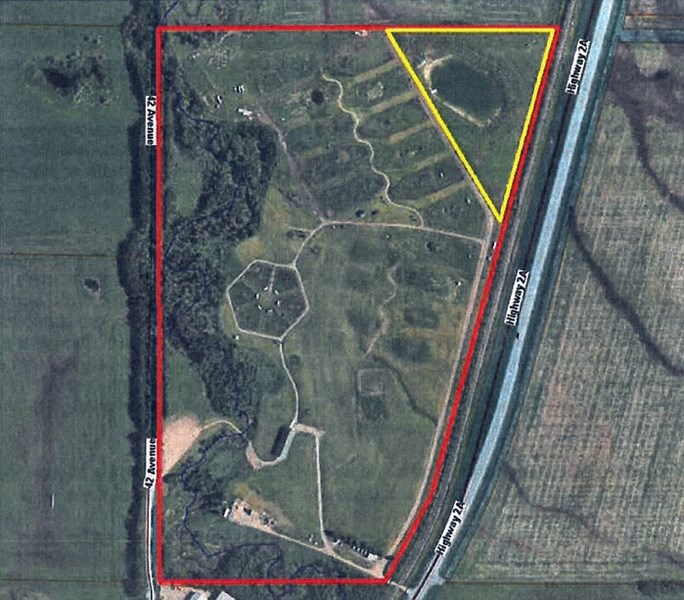 The triangular northeast section of Discovery Wildlife Park (in yellow) has been approved by town council for development of a 66-unit campground.