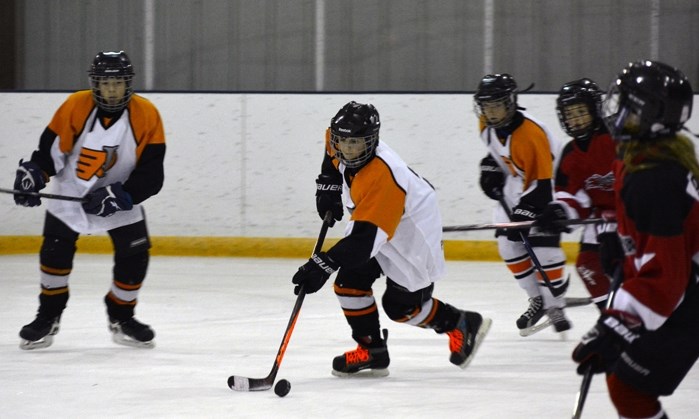 The Innisfail Peewee C Palliser Flyers recently held their annual tournament at the Innisfail Arena. They are seen here in action against Bieseker on Jan. 24.