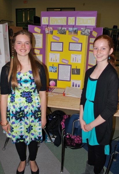 Innisfail High School students Jillian Arthur (left) and Brynn Keffen were two participants in the annual science fair last year. They continued on to regionals and qualified 