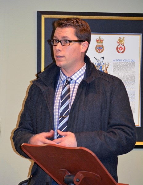 Tyler Hansen from Melcor Developments Ltd. in Red Deer speaks to Penhold council at a recent meeting.