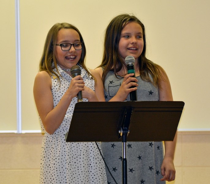 Students at St. Marguerite Bourgeoys Catholic School participated in the 4th annual Talent Show on March 22. Grade 5 students Katie Wall and Kyra Waunch are seen here singing 