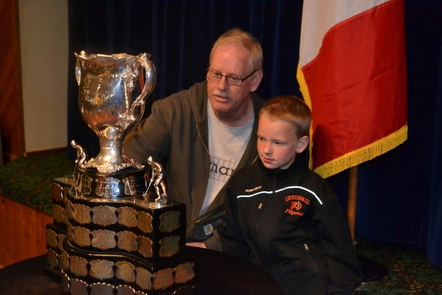 Coun. Danny Rieberger, a member of Innisfail town council and the Innisfail Royal Canadian Legion, brought his seven-year-old grandson Bergen to see the Memorial Cup on