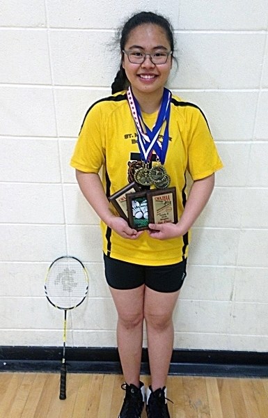 Janelle Agot, a Grade 9 student at St. Marguerite Bourgeoys School, recently won her third consecutive gold medal in girls singles badminton at the CWAJHAA zone tournament