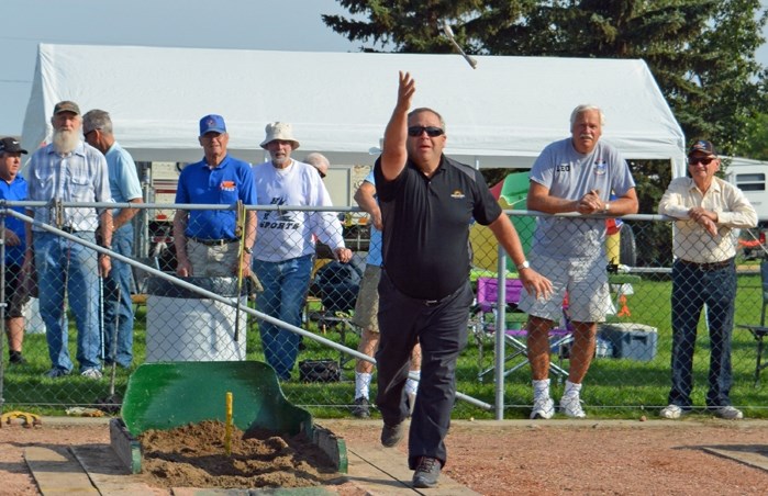 Innisfail Mayor Brian Spiller is seen here last year throwing the ceremonial first horseshoe during the Innisfail Horseshoe Club&#8217;s annual tournament. The tournament