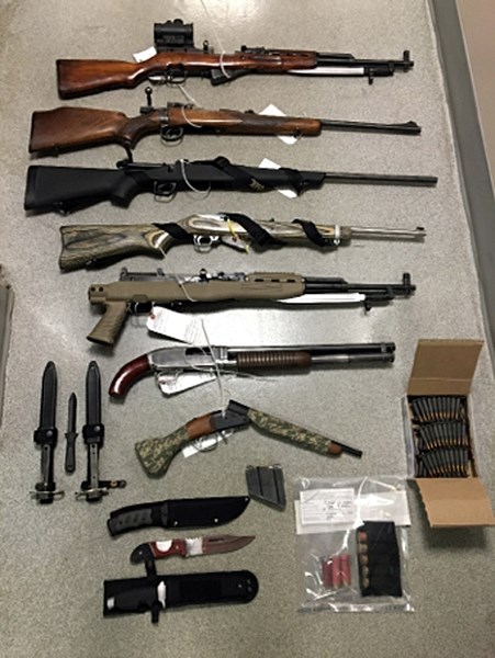 Weapons seized from a bust on Aug. 26 by the Innisfail RCMP and the Priority Crimes Task Force.