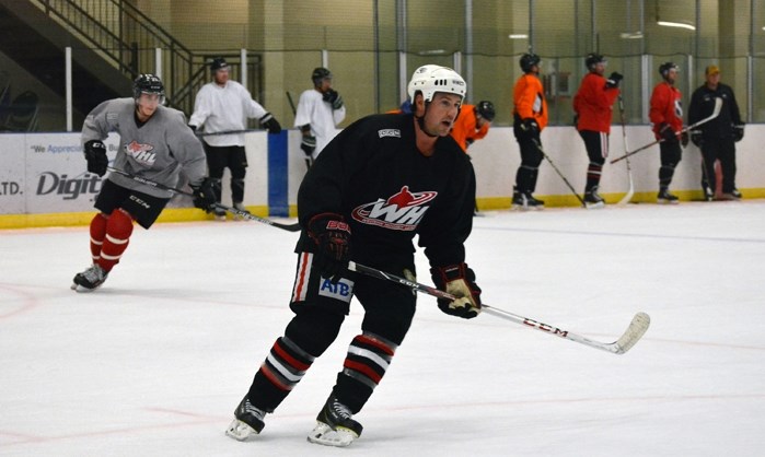 The Vandermeer brothers will be back on the ice this season with the Innisfail Eagles. Last season&#8217;s captain Joe Vandermeer is seen here during a practice.