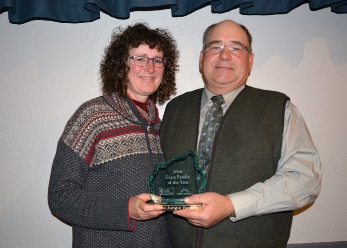 Leona and Blaine Staples, owners of the Jungle Farm just outside of Innisfail, won the Farm Family of the Year Award at the 2016 Community and Business Awards Gala.