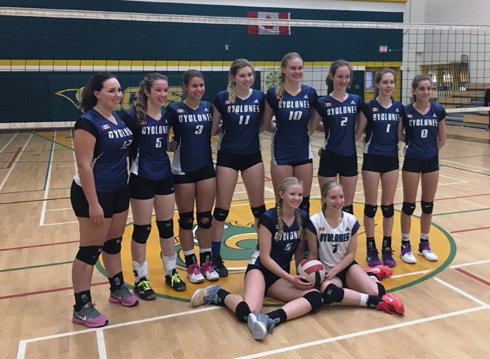 Innisfail&#8217;s senior varsity girls volleyball team after their first-place finish at the Mega Volley Tournament in Lacombe from Oct. 7 to 9. They currently sit in second