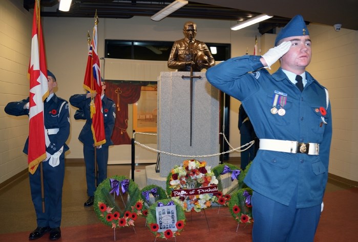 The Town of Penhold held its first Remembrance Day Service on the evening of Nov. 10 at the cenotaph inside the multiplex.