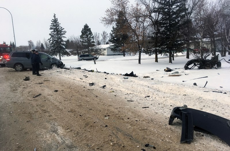 The scene of the multi-vehicle highway crash in Penhold that claimed one life and injured at least two others.