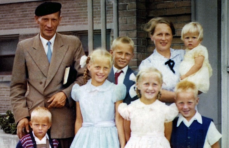 The Sorila family in 1958, a year after arriving in Canada from Finland. Front row, left to right: Lauri, Mirjam, Pirkko, Asko. Back row, left to right: Father (Heikki),