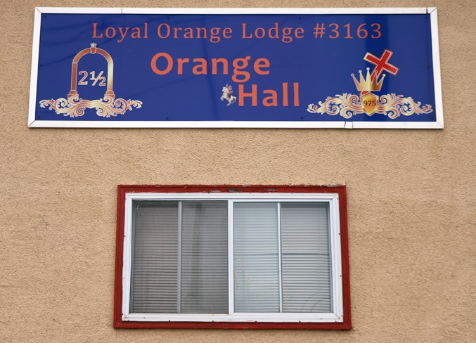 The front facade of the Orange Hall in downtown Innisfail.