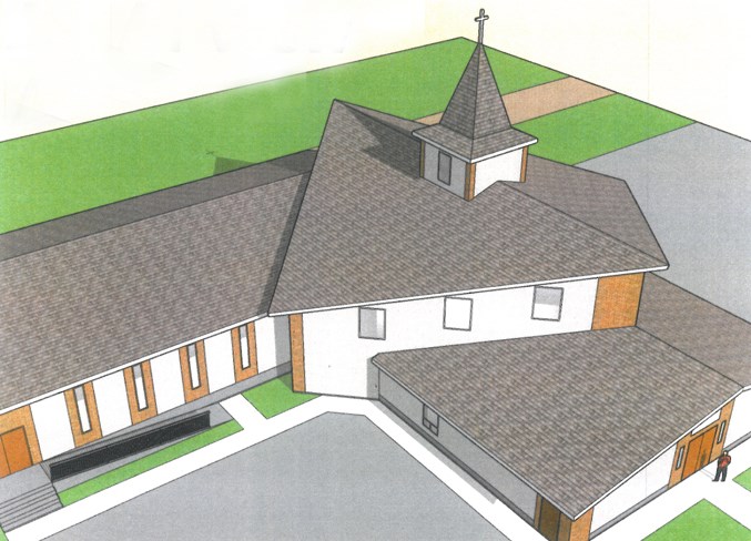 Artist rendering of an aerial view of the church after new roof completion.