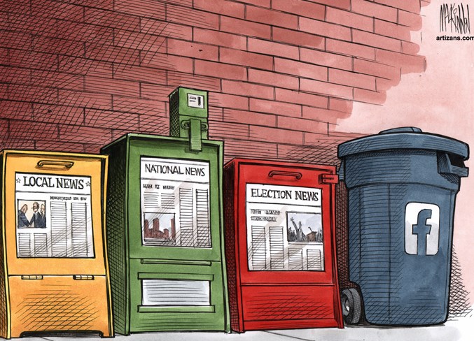 Newspaper dispensers dispense news, Facebook dispenses garbage