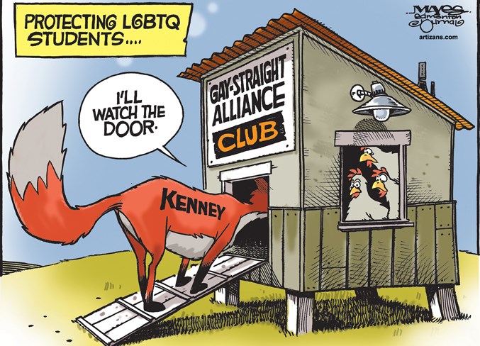 Jason Kenney fox guards the LGBTQ straight-gay alliance henhouse