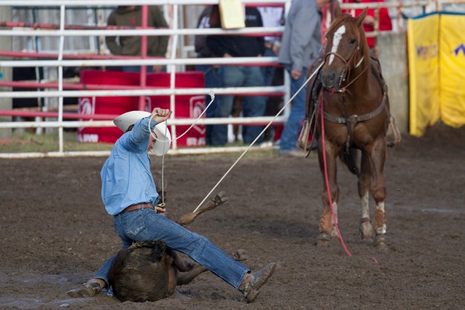 Keely Bonnett competes in the tie down roping event.