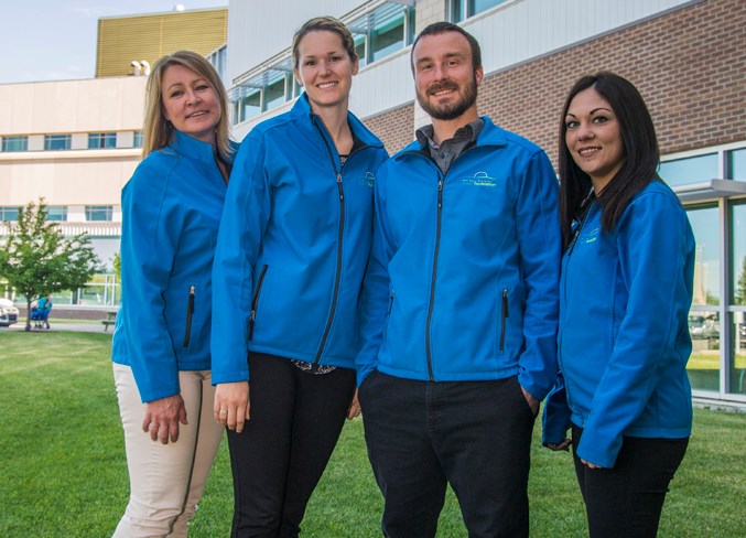  Red Deer Regional Health Foundation staff stopped everything on May 31 to find the rightful owner of the lost family ring. From left to right are Leanne Schenn, major gifts manager; Manon Therriault, chief executive officer; Jason Ezeard, office manager and Kristen Spatz, administration assistant. Both Ezeard and Spatz are Innisfail residents.