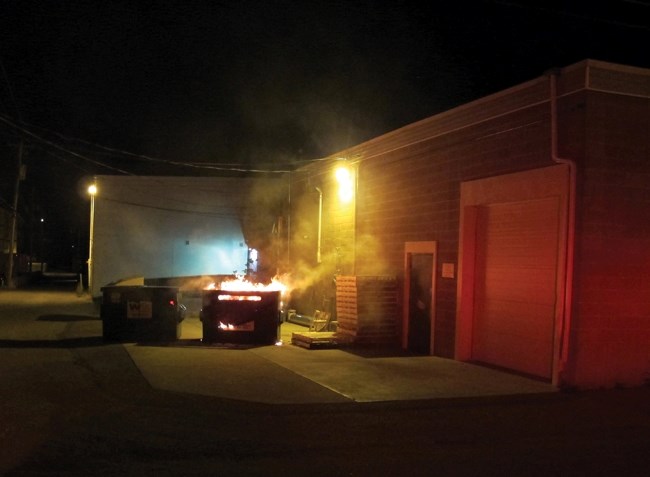 Olds Fire Department responded to the following fire, set in the cardboard bin in alley behind the Olds Albertan around 10 p.m. on Monday, Sept. 19.