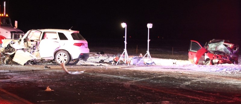 Three people, including a woman from Olds, were killed and three others were taken to hospital with life-threatening injuries as a result of a crash on Highway 27 east of