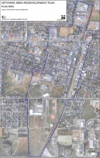 This map shows the area that will fall under the Uptowne Area Redevelopment Plan. CLICK ON PHOTO FOR LARGER IMAGE