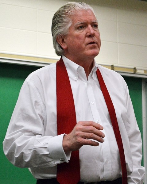 Brian Burke, president of hockey operations for the Calgary Flames, stopped by Olds College&#8217;s Duncan Marshall Place lecture hall to speak with student-athletes about