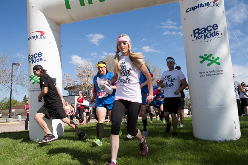 Participants take off from the starting line behind the Olds Recreation Center during the Race for Kids hosted by the Boys and Girls Club of Olds and Area on May 31. The