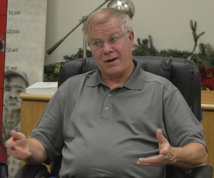 Bowden mayor Robb Stuart makes a point during a Bowden town council meeting.