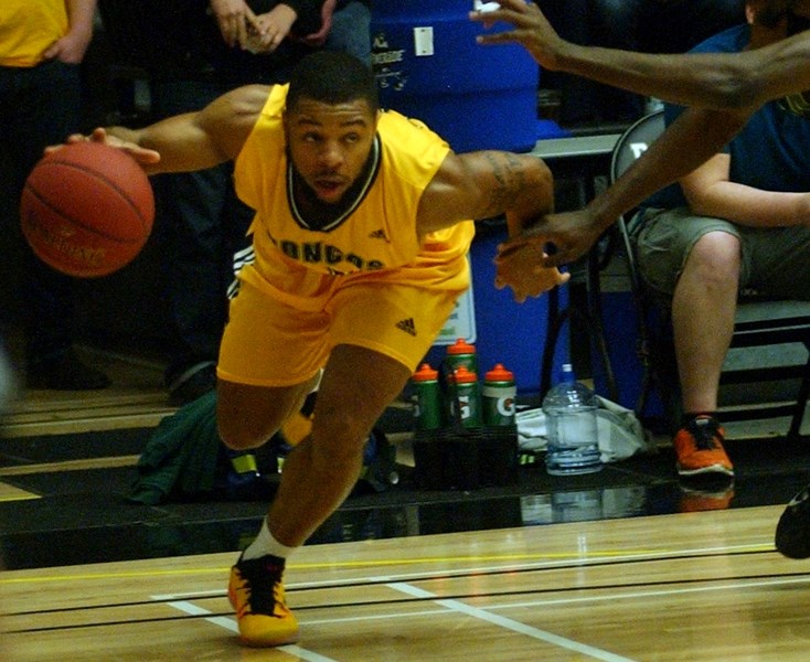 Broncos guard Wayne Tucker scored 17 of his team-high 41 points from the free-throw line on Feb. 20 against the Red Deer College Kings. Olds College lost the game 111-109 at